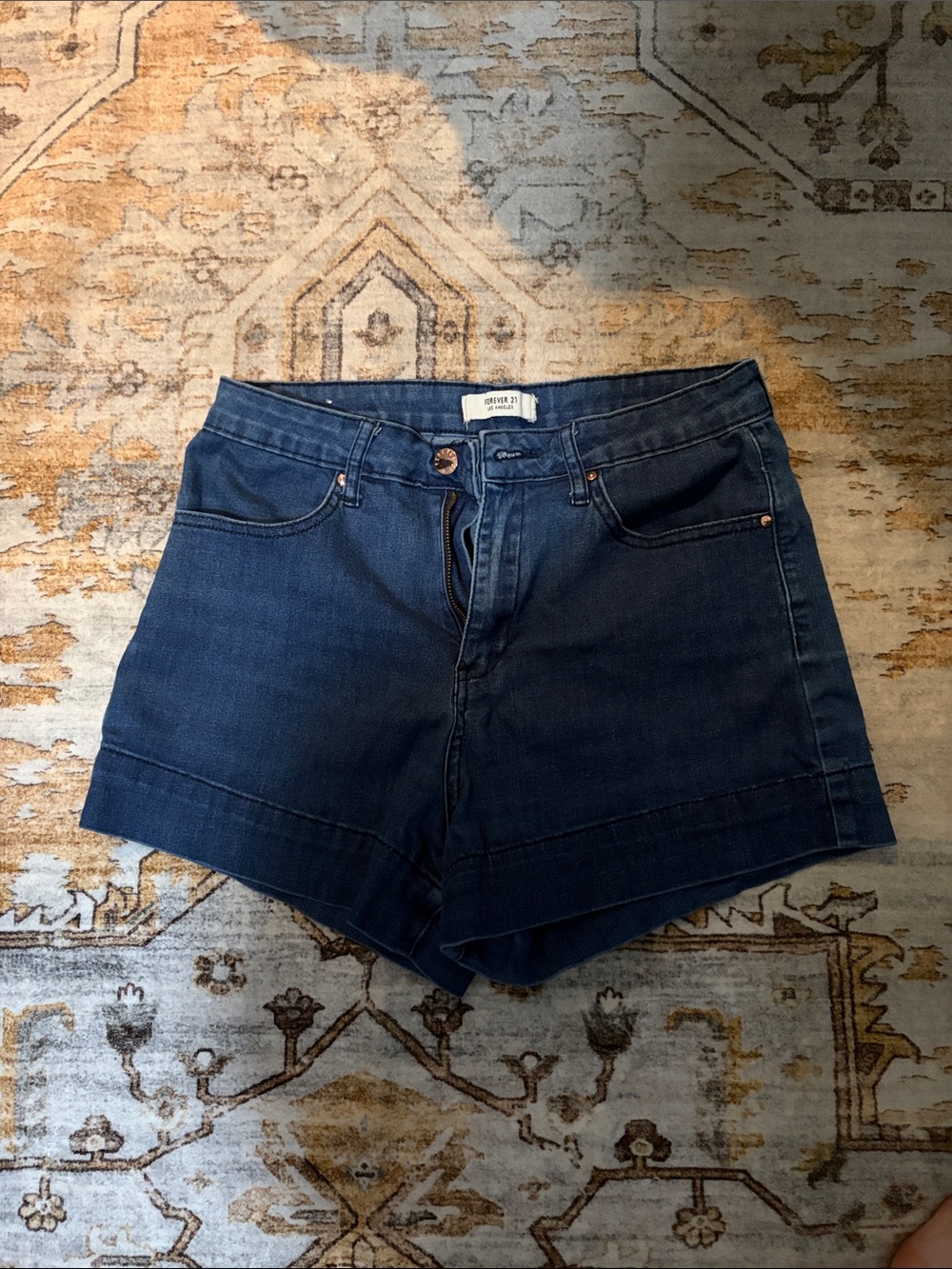 Forever 21 Dark Blue Denim High-Rise Shorts
